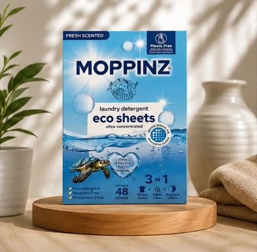 Moppinz Laundry Sheets on Table